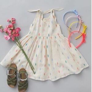 Pink Chicken | Cream Embroidered Taylor Tie Shoulder Dress